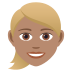 👱🏽‍♀️ woman: medium skin tone, blond hair display on JoyPixels